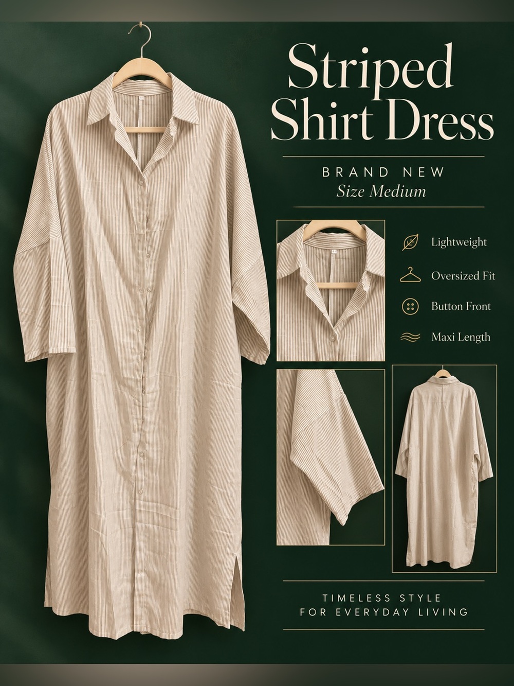 NEW didn’t come W tags  Price for 1 Striped tan Maxi Shirt Dress - Picture 2 of 5